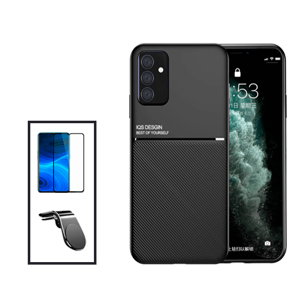 Kit Capa Traseira Magnética Anti Choque + Película de Vidro Temperado GorilasGlass + Suporte de Carro Magnético L para Samsung Galaxy A04s - Preto