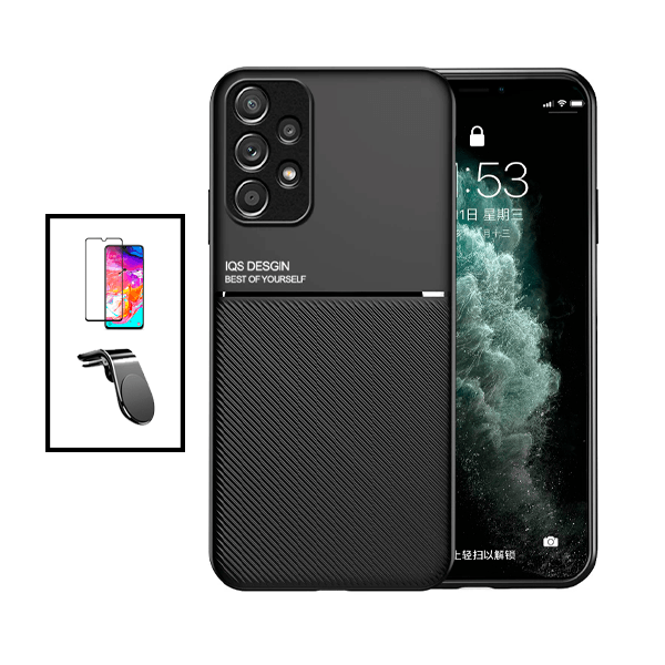 Kit Capa Traseira Magnética Anti Choque + Película de Vidro Temperado GorilasGlass + Suporte de Carro Magnético L para Samsung Galaxy A73 5G - Preto