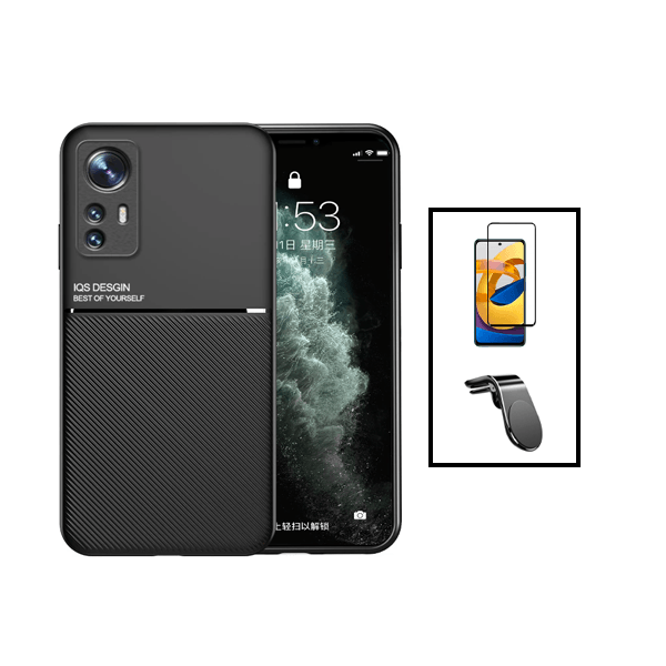 Kit Capa Traseira Magnética Anti Choque + Película de Vidro Temperado GorilasGlass + Suporte de Carro Magnético L para Xiaomi 12T Pro - Preto