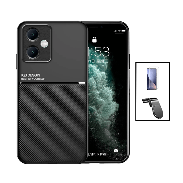 Kit Capa Traseira Magnética Anti Choque + Película de Vidro Temperado GorilasGlass + Suporte de Carro Magnético L para Xiaomi Redmi Note 12 - Preto