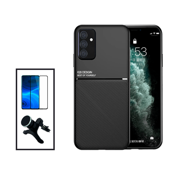 Kit Capa Traseira Magnética Anti Choque + Película de Vidro Temperado GorilasGlass + Suporte Magnético Com Pernas para Samsung Galaxy A04s - Preto