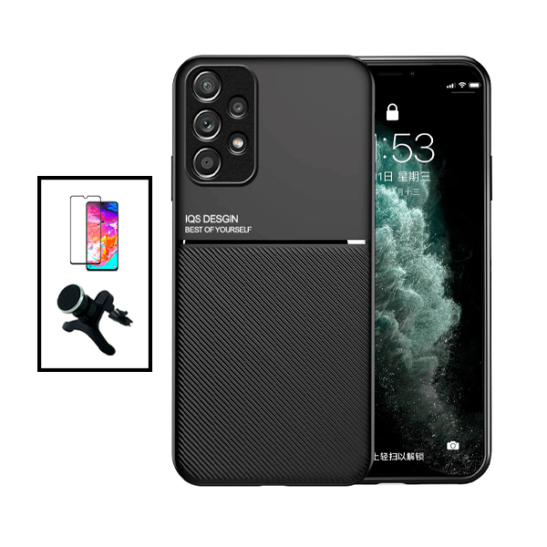 Kit Capa Traseira Magnética Anti Choque + Película de Vidro Temperado GorilasGlass + Suporte Magnético Com Pernas para Samsung Galaxy A73 5G - Preto
