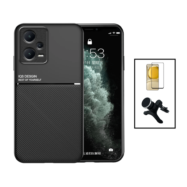 Kit Capa Traseira Magnética Anti Choque + Película de Vidro Temperado GorilasGlass + Suporte Magnético Com Pernas para Xiaomi Poco X5 - Preto