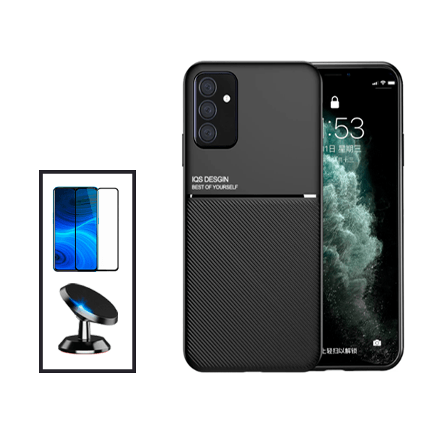 Kit Capa Traseira Magnética Anti Choque + Película de Vidro Temperado GorilasGlass + Suporte Magnético para Samsung Galaxy A04s - Preto