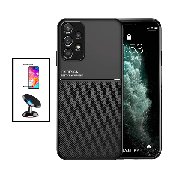 Kit Capa Traseira Magnética Anti Choque + Película de Vidro Temperado GorilasGlass + Suporte Magnético para Samsung Galaxy A73 5G - Preto