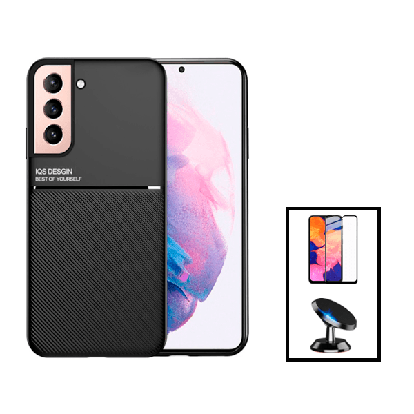 Kit Capa Traseira Magnética Anti Choque + Película de Vidro Temperado GorilasGlass + Suporte Magnético para Samsung Galaxy S23 - Preto