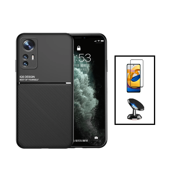 Kit Capa Traseira Magnética Anti Choque + Película de Vidro Temperado GorilasGlass + Suporte Magnético para Xiaomi 12T - Preto