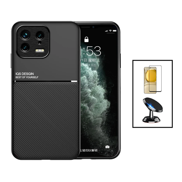 Kit Capa Traseira Magnética Anti Choque + Película de Vidro Temperado GorilasGlass + Suporte Magnético para Xiaomi 13 - Preto