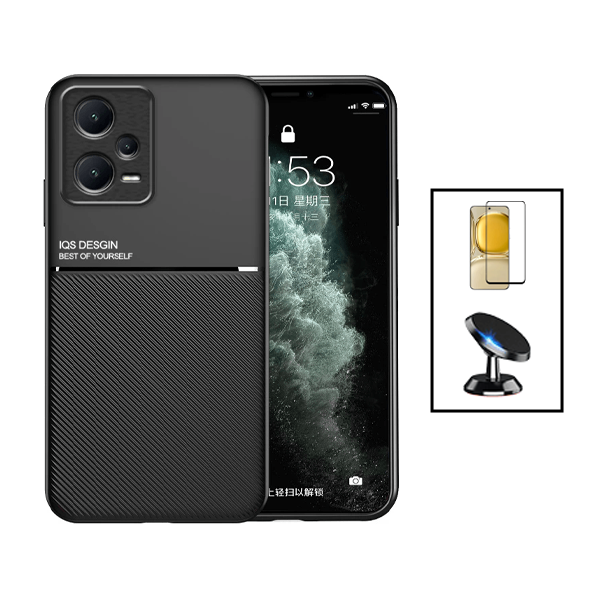 Kit Capa Traseira Magnética Anti Choque + Película de Vidro Temperado GorilasGlass + Suporte Magnético para Xiaomi Poco X5 - Preto