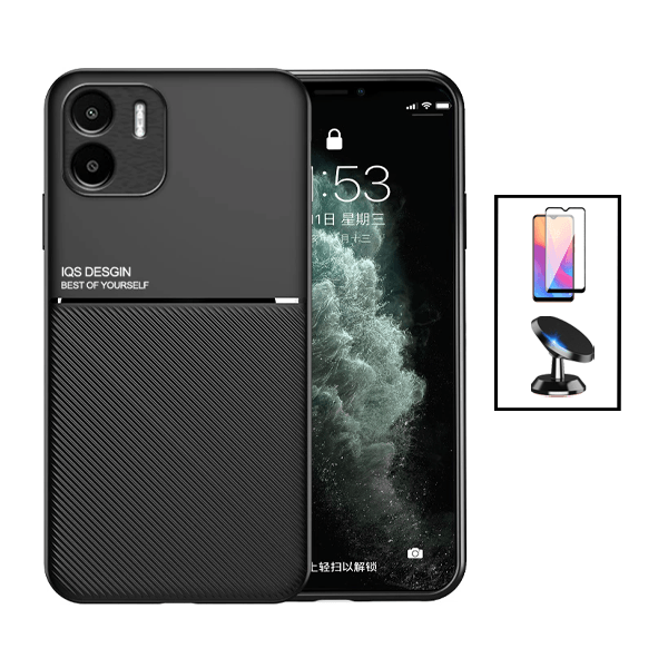 Kit Capa Traseira Magnética Anti Choque + Película de Vidro Temperado GorilasGlass + Suporte Magnético para Xiaomi Redmi A1 - Preto