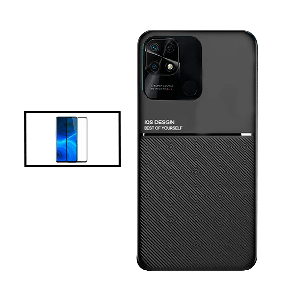 Kit Capa Traseira Magnética Anti Choque + Película de Vidro Temperado GorilasGlass para Xiaomi Redmi 10 Power - Preto