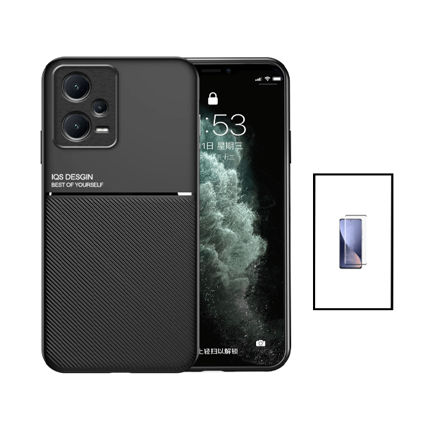 Kit Capa Traseira Magnética Anti Choque + Película de Vidro Temperado GorilasGlass para Xiaomi Redmi Note 12 Pro - Preto