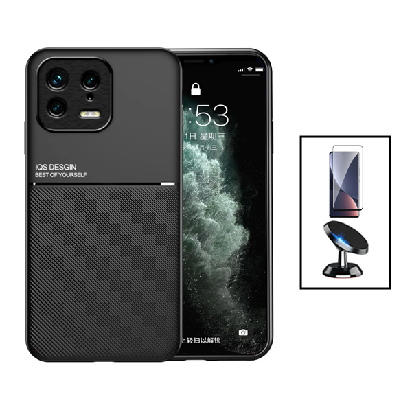 Kit Capa Traseira Magnética Anti Choque + Película de Vidro Temperado GorilasGlass Curvado + Suporte Magnético para Xiaomi 13 Pro - Preto