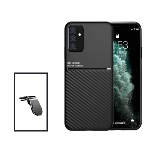 Kit Capa Traseira Magnética Anti Choque + Suporte de Carro Magnético L para Samsung Galaxy A04s - Preto