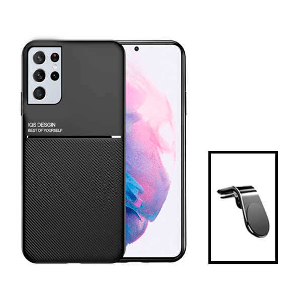 Kit Capa Traseira Magnética Anti Choque + Suporte de Carro Magnético L para Samsung Galaxy S23 Ultra - Preto