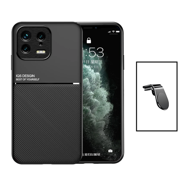 Kit Capa Traseira Magnética Anti Choque + Suporte de Carro Magnético L para Xiaomi 13 - Preto