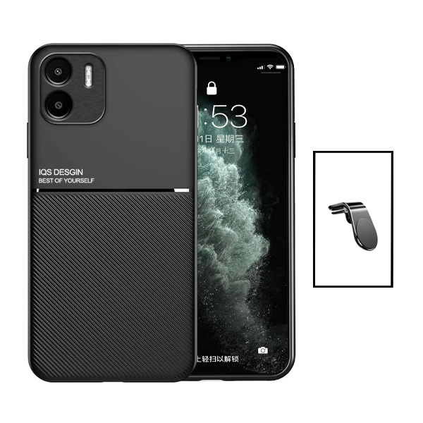Kit Capa Traseira Magnética Anti Choque + Suporte de Carro Magnético L para Xiaomi Redmi A2 - Preto