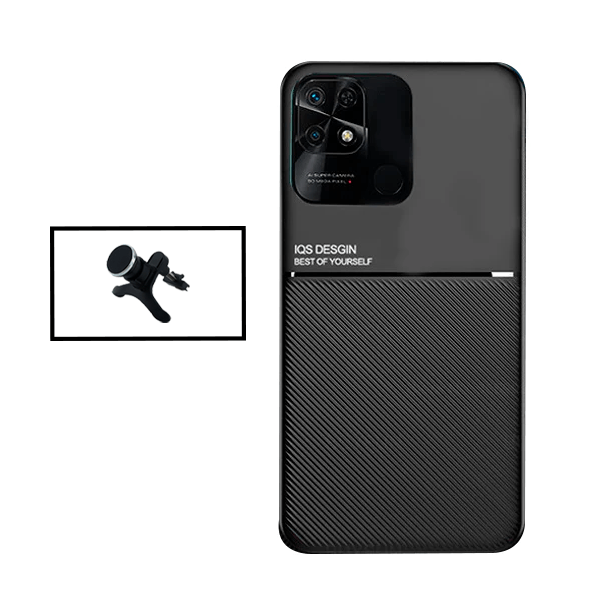 Kit Capa Traseira Magnética Anti Choque + Suporte Magnético Com Pernas para Xiaomi Redmi 10C - Preto