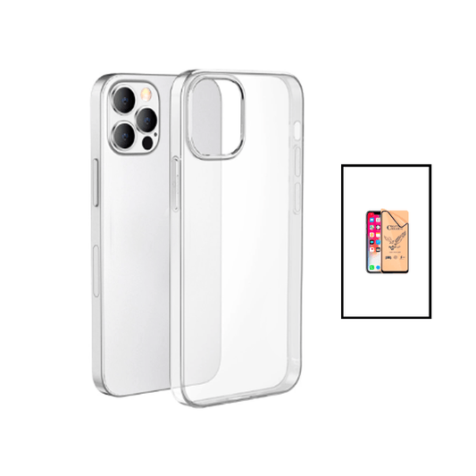 Kit Capa Traseira Super Proteção Transparente para + Vidro Temperado Ceramica Full Cover para Apple iPhone 14 Pro - Transparente