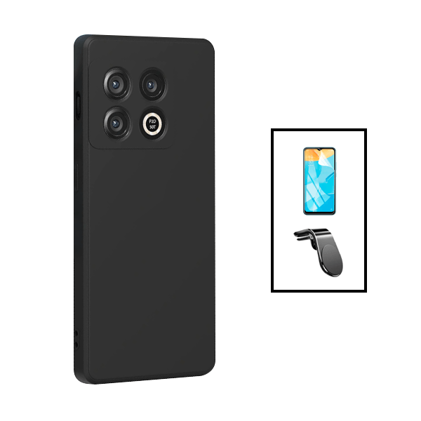 Kit Película Protectora de Hydrogel Frente + Capa Proteção Traseira Silicone + Suporte de Carro Magnético L para OnePlus 10T - Preto