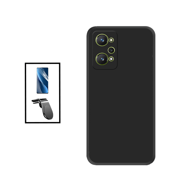 Kit Película Protectora de Hydrogel Frente + Capa Proteção Traseira Silicone + Suporte de Carro Magnético L para Realme GT Neo 3T - Preto