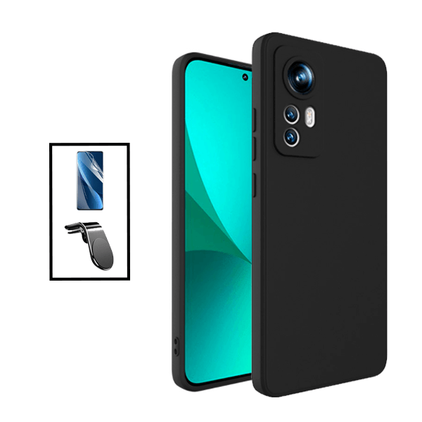 Kit Película Protectora de Hydrogel Frente + Capa Proteção Traseira Silicone + Suporte de Carro Magnético L para Xiaomi 12 Pro ( Dimensity ) - Preto