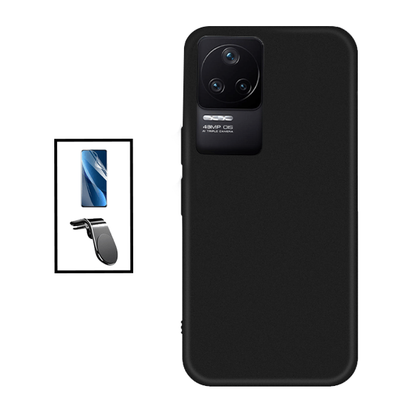 Kit Película Protectora de Hydrogel Frente + Capa Proteção Traseira Silicone + Suporte de Carro Magnético L para Xiaomi Redmi K50 Pro - Preto