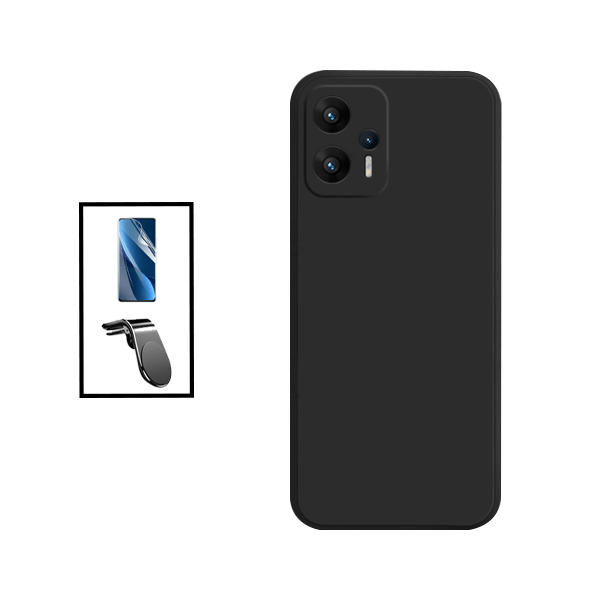 Kit Película Protectora de Hydrogel Frente + Capa Proteção Traseira Silicone + Suporte de Carro Magnético L para Xiaomi Redmi K50i - Preto
