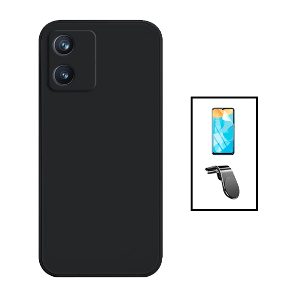 Kit Película Protectora de Hydrogel Frente + Capa Proteção Traseira Silicone + Suporte de Carro Magnético L para Alcatel 1B (2022) - Preto