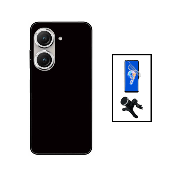 Kit Película Protectora de Hydrogel Frente + Capa Proteção Traseira Silicone + Suporte Magnético Com Pernas para Asus Zenfone 9 - Preto