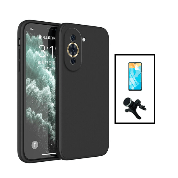 Kit Película Protectora de Hydrogel Frente + Capa Proteção Traseira Silicone + Suporte Magnético Com Pernas para Huawei Nova 10 - Preto