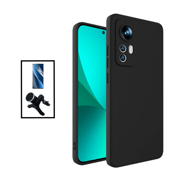 Kit Película Protectora de Hydrogel Frente + Capa Proteção Traseira Silicone + Suporte Magnético Com Pernas para Xiaomi 12S - Preto