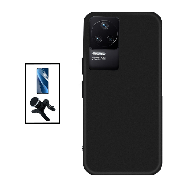 Kit Película Protectora de Hydrogel Frente + Capa Proteção Traseira Silicone + Suporte Magnético Com Pernas para Xiaomi Redmi K50 Pro - Preto