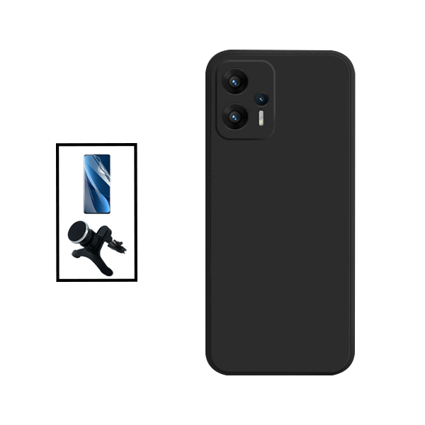 Kit Película Protectora de Hydrogel Frente + Capa Proteção Traseira Silicone + Suporte Magnético Com Pernas para Xiaomi Redmi Note 11T Pro - Preto