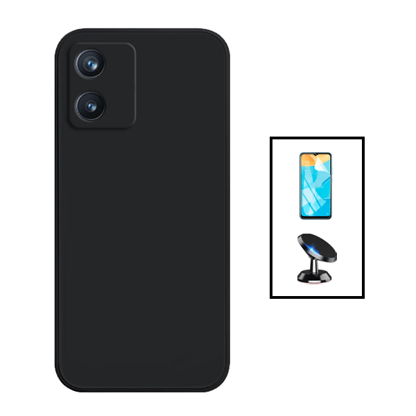 Kit Película Protectora de Hydrogel Frente + Capa Proteção Traseira Silicone + Suporte Magnético para Alcatel 1B (2022) - Preto