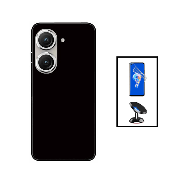 Kit Película Protectora de Hydrogel Frente + Capa Proteção Traseira Silicone + Suporte Magnético para Asus Zenfone 9 - Preto