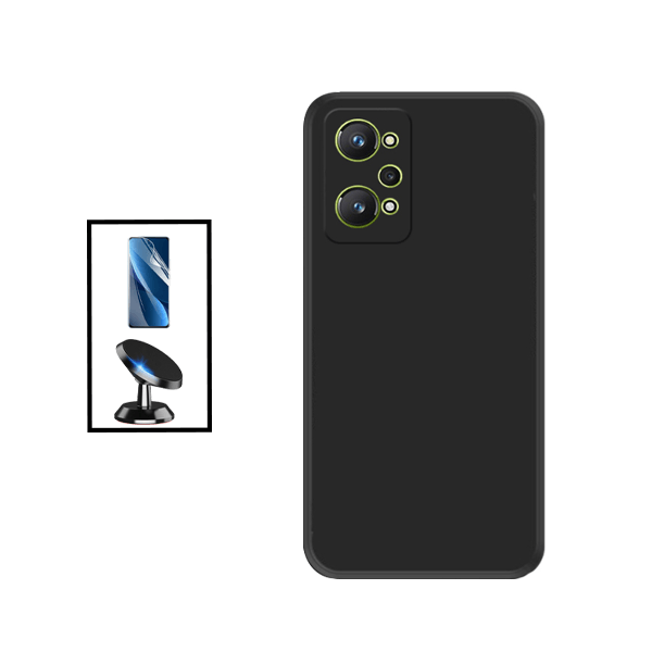 Kit Película Protectora de Hydrogel Frente + Capa Proteção Traseira Silicone + Suporte Magnético para Realme GT Neo2 - Preto