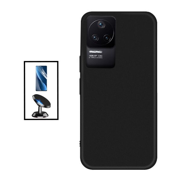 Kit Película Protectora de Hydrogel Frente + Capa Proteção Traseira Silicone + Suporte Magnético para Xiaomi Poco F4 5G - Preto