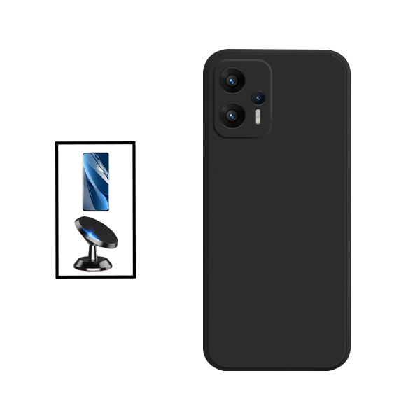 Kit Película Protectora de Hydrogel Frente + Capa Proteção Traseira Silicone + Suporte Magnético para Xiaomi Redmi Note 11T Pro - Preto