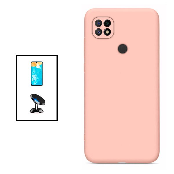 Kit Película Protectora de Hydrogel Frente + Capa Proteção Traseira Silicone + Suporte Magnético para Xiaomi Redmi 10 Power - Rosa