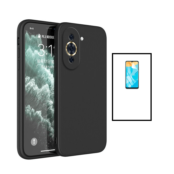 Kit Película Protectora de Hydrogel Frente + Capa Proteção Traseira Silicone para Huawei Nova 10 Pro - Preto