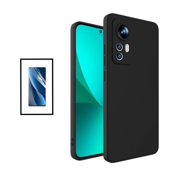 Kit Película Protectora de Hydrogel Frente + Capa Proteção Traseira Silicone para Xiaomi 12S Pro - Preto
