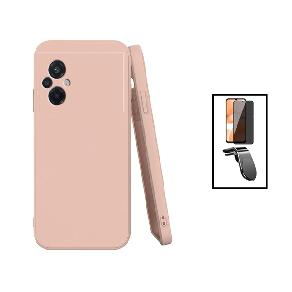 Kit Película de Vidro Temperado Privacidade + Capa Proteção Traseira Silicone + Suporte Magnético Com Pernas para Xiaomi Poco M5 - Rosa