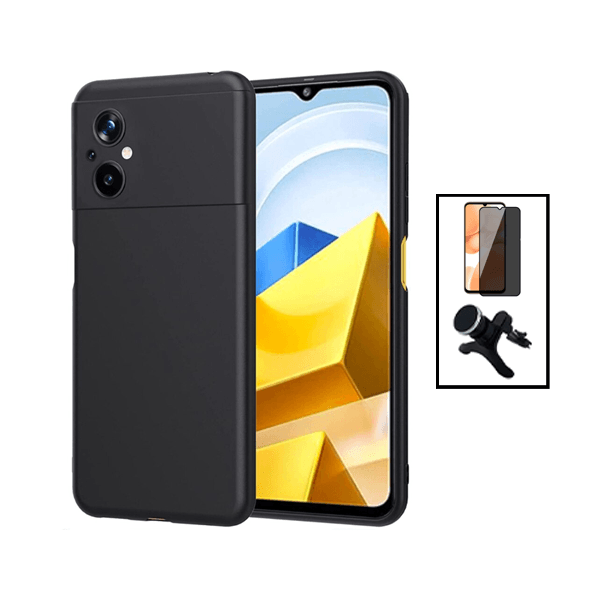Kit Película de Vidro Temperado Privacidade + Capa Proteção Traseira Silicone + Suporte Magnético L para Xiaomi Poco M5 - Preto
