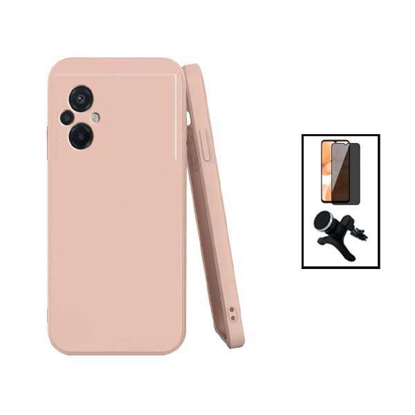 Kit Película de Vidro Temperado Privacidade + Capa Proteção Traseira Silicone + Suporte Magnético L para Xiaomi Poco M5 - Rosa