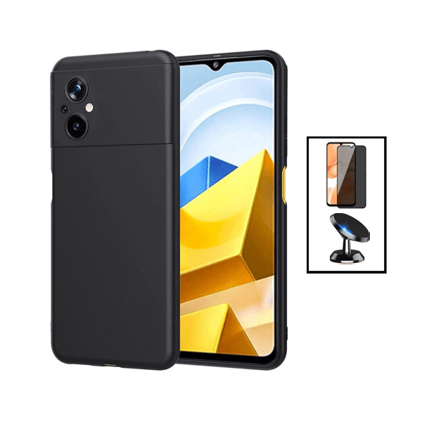 Kit Película de Vidro Temperado Privacidade + Capa Proteção Traseira Silicone + Suporte Magnético para Xiaomi Poco M5 - Preto