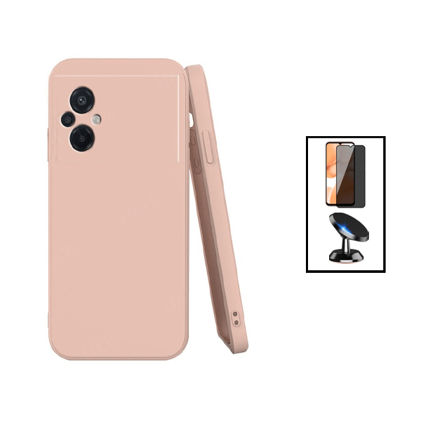 Kit Película de Vidro Temperado Privacidade + Capa Proteção Traseira Silicone + Suporte Magnético para Xiaomi Poco M5 - Rosa