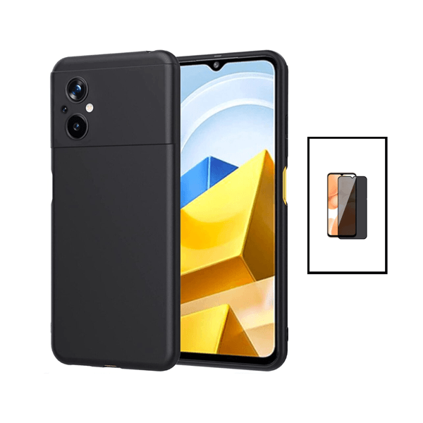 Kit Película de Vidro Temperado Privacidade + Capa Proteção Traseira Silicone para Xiaomi Poco M5 - Preto