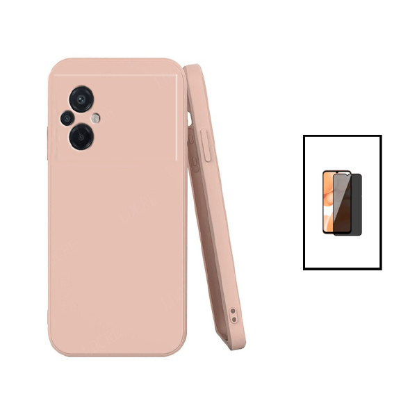 Kit Película de Vidro Temperado Privacidade + Capa Proteção Traseira Silicone para Xiaomi Poco M5 - Rosa