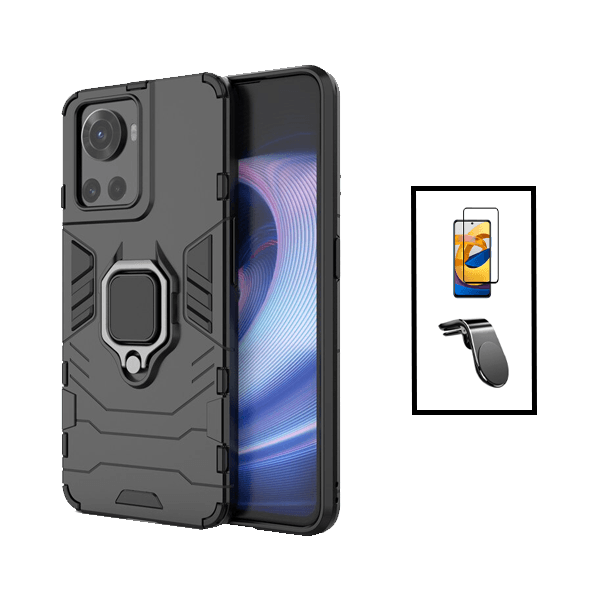 Kit Película de Vidro Temperado GorilasGlass + Capa de Proteção Militar Magnética + Suporte de Carro Magnético L para OnePlus Ace - Preto